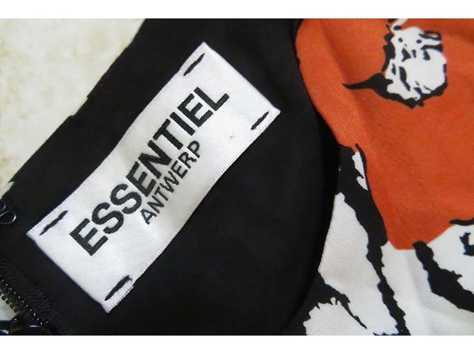 Essentiel Antwerp Seidenlanges Kleid Schwarz Weiß Orange - Ansicht 3