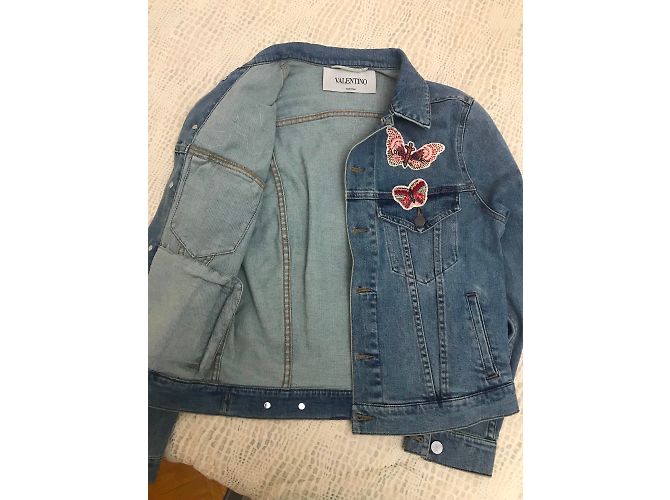 Valentino giacca denim a farfalla ricamata Blu - vista 3