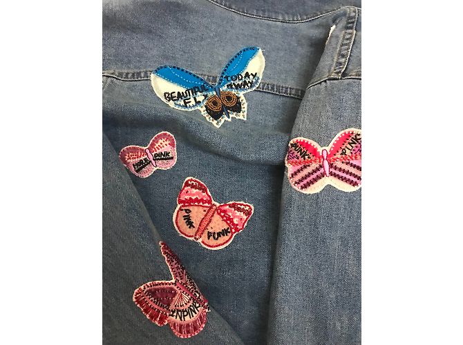 Valentino giacca denim a farfalla ricamata Blu - vista 7