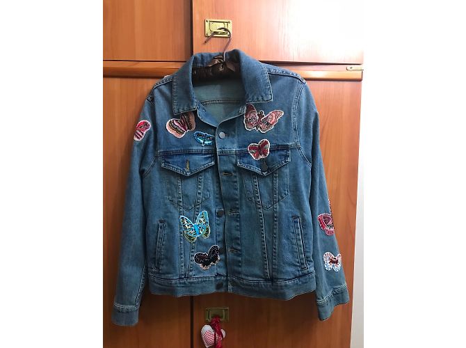 Valentino giacca denim a farfalla ricamata Blu - vista 8