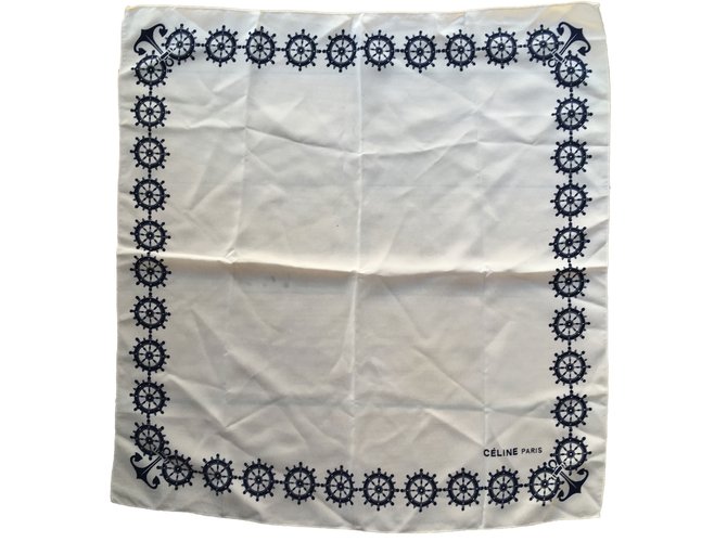 Céline Seidenschal Eggshell und Navy Blue Aus weiß Marineblau - Ansicht 2