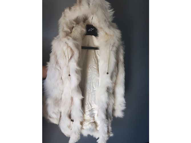 Abrigo de piel de zorro blanco Yves Salomon Beige Talla 38 - vista 2
