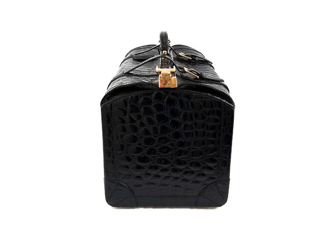 Autre Marque Valigia Gladstone in pelle nera goffrata Nero - vista 3
