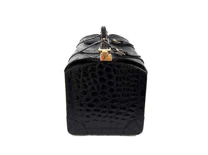 Autre Marque Valigia Gladstone in pelle nera goffrata Nero - vista 4