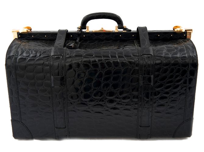 Autre Marque Valigia Gladstone in pelle nera goffrata Nero - vista 5