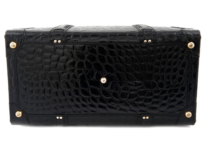 Autre Marque Valigia Gladstone in pelle nera goffrata Nero - vista 7