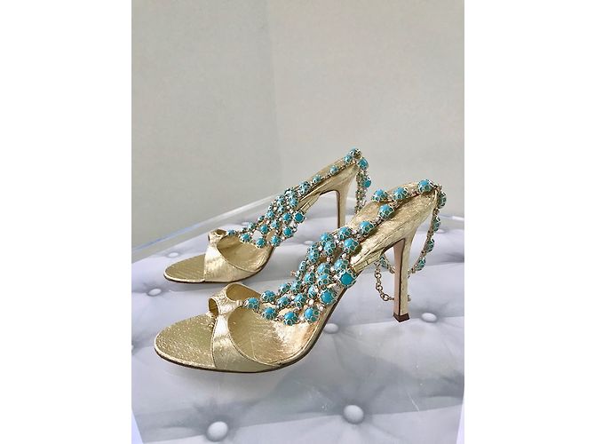 sandali Manolo Blahnik in pitone dorato e turchese D'oro - vista 3