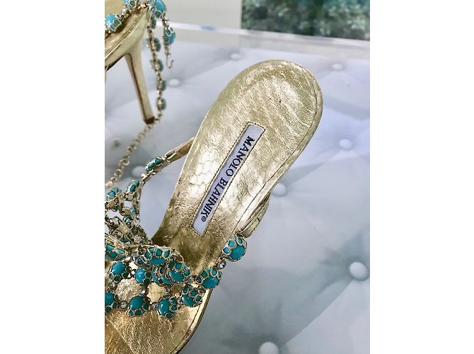 sandali Manolo Blahnik in pitone dorato e turchese D'oro - vista 4