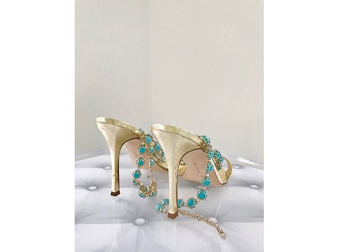 sandali Manolo Blahnik in pitone dorato e turchese D'oro - vista 5