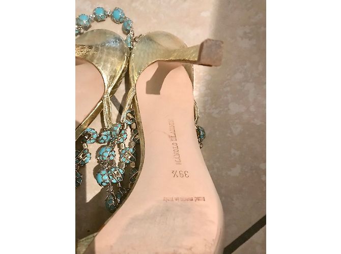 sandali Manolo Blahnik in pitone dorato e turchese D'oro - vista 6