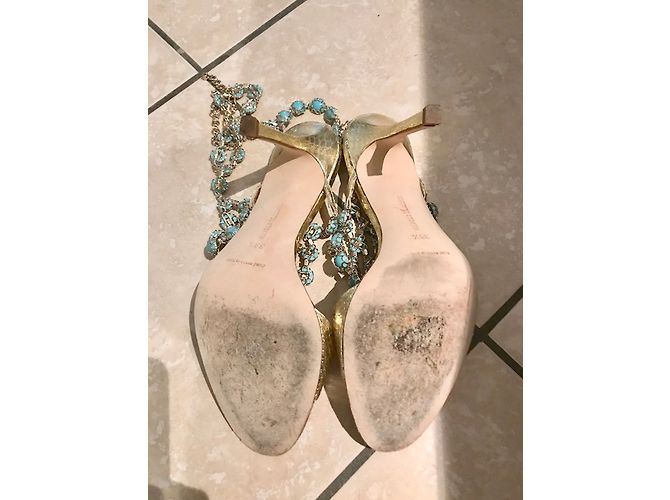 sandali Manolo Blahnik in pitone dorato e turchese D'oro - vista 7