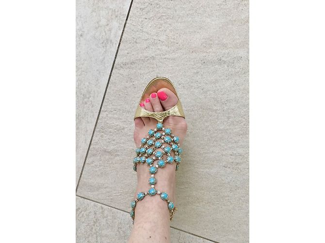 sandali Manolo Blahnik in pitone dorato e turchese D'oro - vista 8