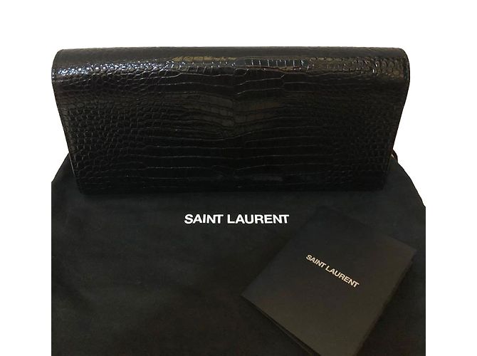 Clutch Yves Saint Laurent in pelle nera stampa croco - vista 2