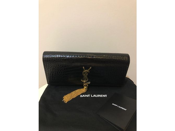 Clutch Yves Saint Laurent in pelle nera stampa croco - vista 3