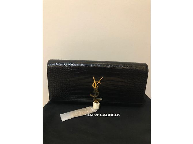 Clutch Yves Saint Laurent in pelle nera stampa croco - vista 4