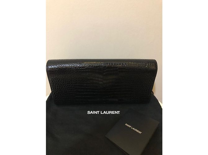 Clutch Yves Saint Laurent in pelle nera stampa croco - vista 7