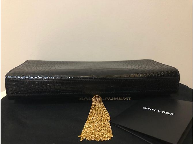 Clutch Yves Saint Laurent in pelle nera stampa croco - vista 8