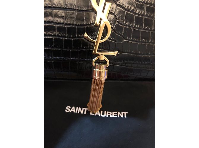 Clutch Yves Saint Laurent in pelle nera stampa croco - vista 9