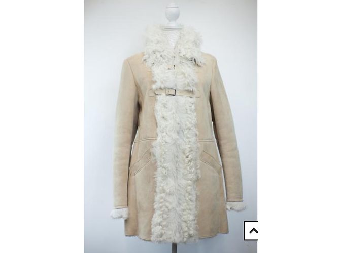 Comptoir Des Cotonniers Abrigo de Piel de Cordero Beige - vista 3