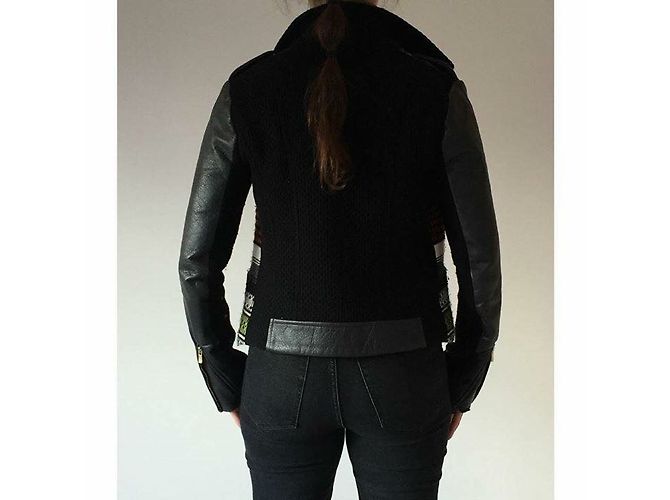 Giacca Maje Perfecto in lana e pelle nera Nero - vista 3