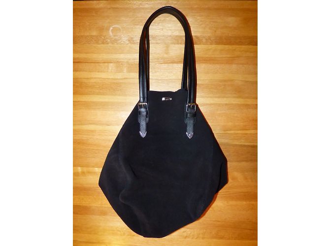 Borsa Shopping Ikks in Pelle Scamosciata Nera Nero - vista 7