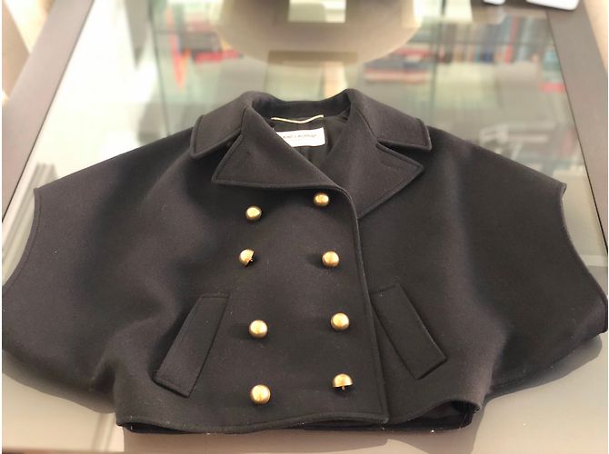 Saint Laurent Black Wool Jacket Cape - view 3
