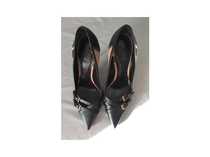 Décolleté Burberry in pelle e tessuto nero 39 Beige - vista 3