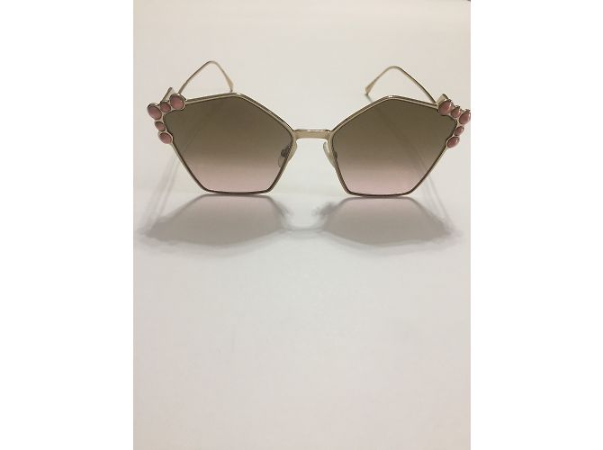 Occhiali da sole Fendi pentagonali rosa e oro - vista 6