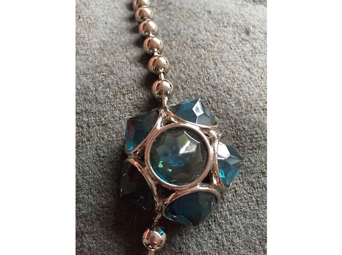 Collana Yves Saint Laurent Argentata con Cabochon Blu Argento - vista 3
