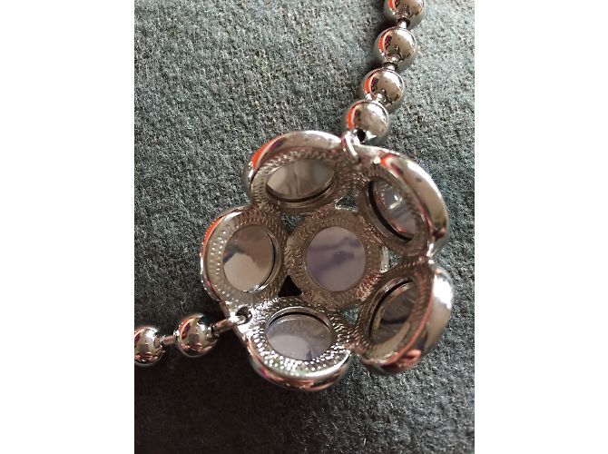 Collana Yves Saint Laurent Argentata con Cabochon Blu Argento - vista 4