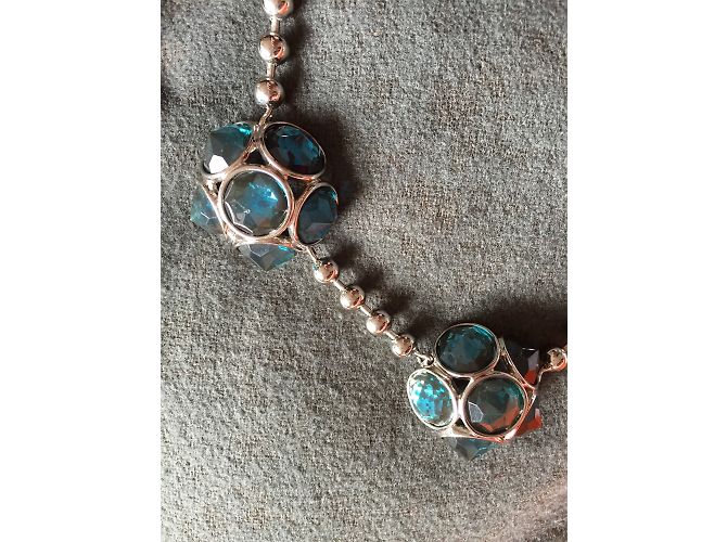 Collana Yves Saint Laurent Argentata con Cabochon Blu Argento - vista 5