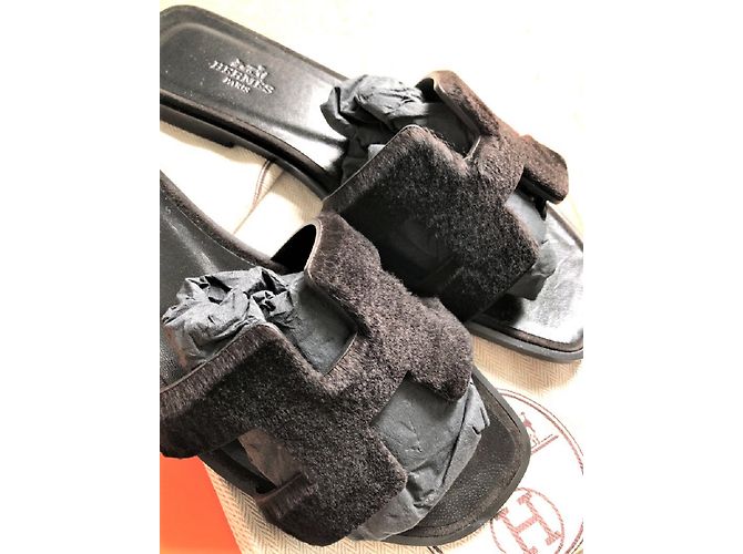 Oran Hermès Sandali di visone nero di visone - vista 2