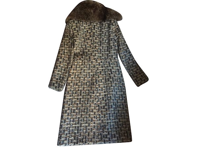 Abrigo Dolce & Gabbana de lana azul tweed con cuello de piel - vista 2