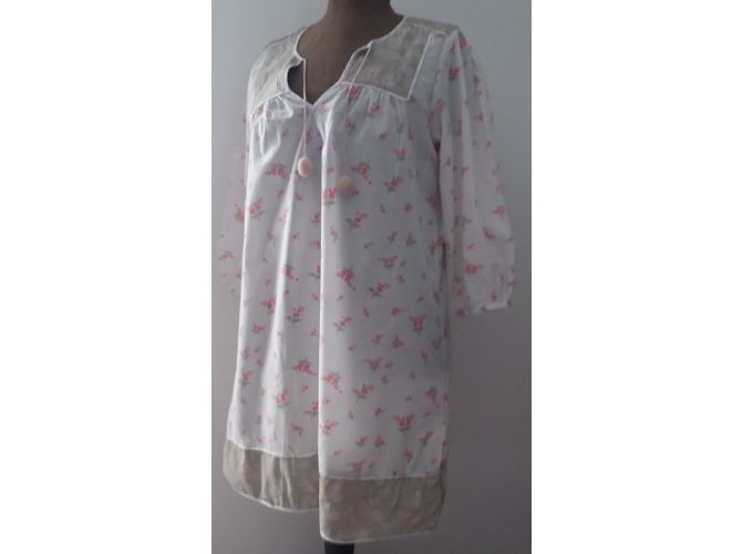 Túnica larga Berenice de algodón manga 3/4 Rosa Blanco Gris - vista 3