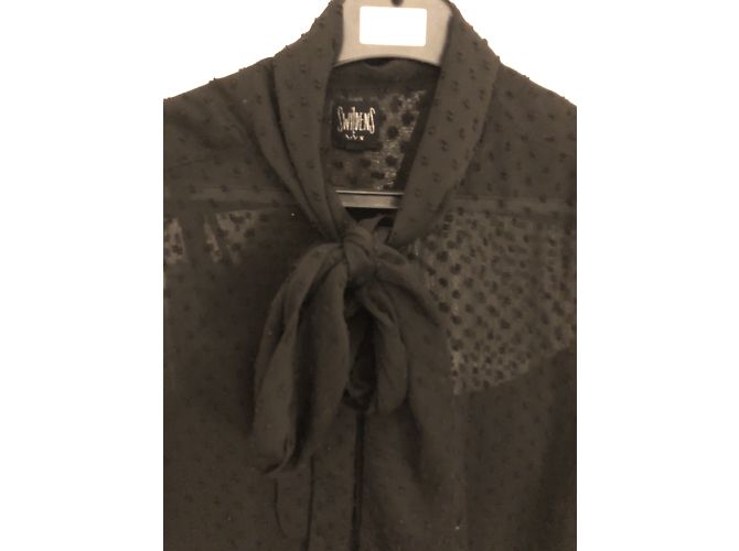 Camicia Swildens nera con colletto lavallière e plumetis Nero - vista 3