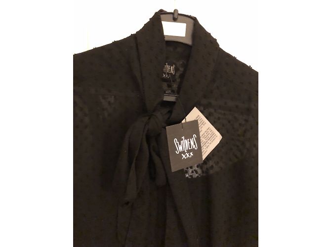 Camicia Swildens nera con colletto lavallière e plumetis Nero - vista 5