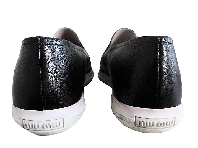 Mocassini Miu Miu in pelle nero argento - vista 2
