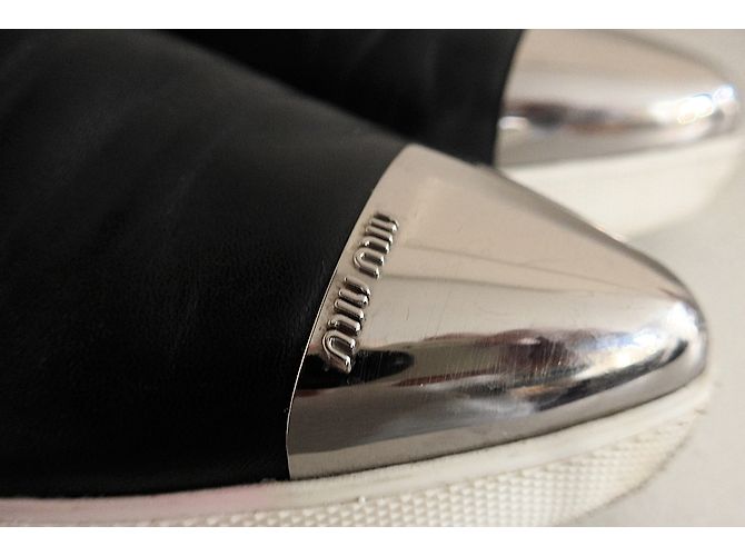 Mocassini Miu Miu in pelle nero argento - vista 7