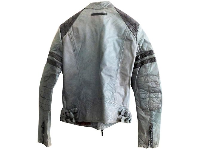 Jean Paul Gaultier Damen Leder Bikerjacke Schwarz Grau - Ansicht 2