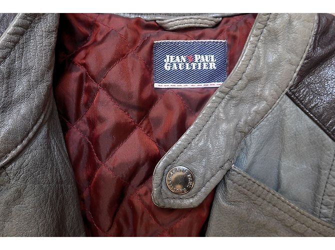 Jean Paul Gaultier Damen Leder Bikerjacke Schwarz Grau - Ansicht 4
