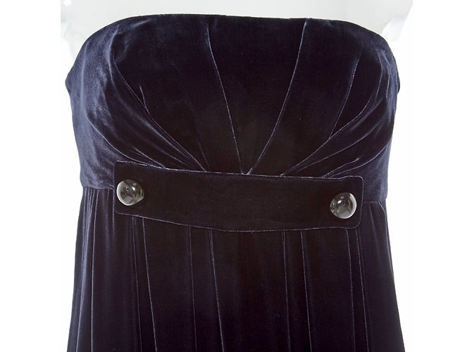 Vera Wang langes trägerloses Kleid aus Samt und Seide Blau - Ansicht 3