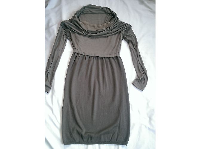 Vestido Patrizia Pepe Cáqui de Mangas Compridas Bi Material Caqui - vista 3