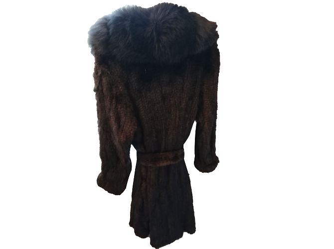 Autre Marque Abrigo largo trenzado con cuello de zorro marrón Castaño - vista 2