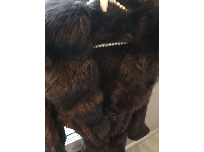 Autre Marque Abrigo largo trenzado con cuello de zorro marrón Castaño - vista 3