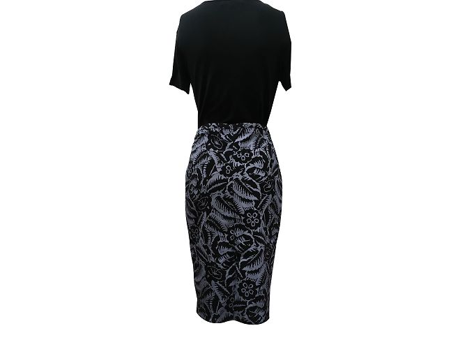 Autre Marque Falda lápiz estampada negra azul gris Negro - vista 2