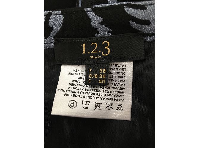 Autre Marque Falda lápiz estampada negra azul gris Negro - vista 4