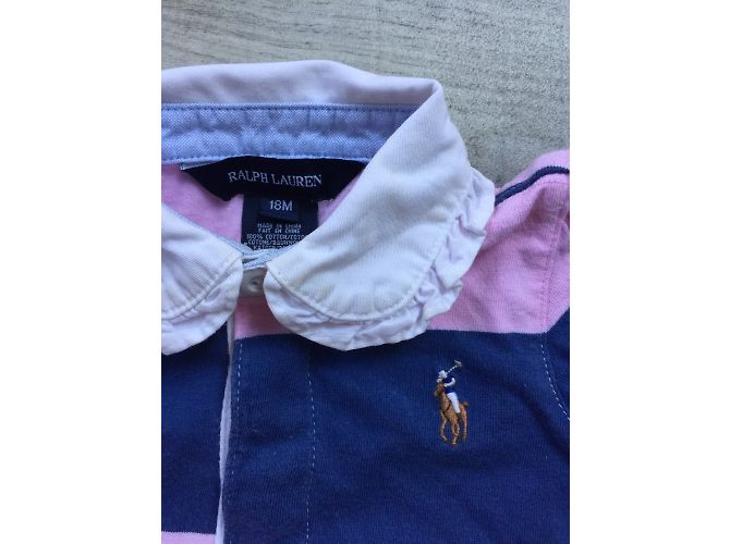 Ralph Lauren Mädchen Kleid und Höschen Set Baumwolle Rosa Marine 18m Pink Weiß Marineblau - Ansicht 3