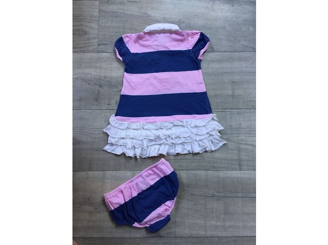 Ralph Lauren Mädchen Kleid und Höschen Set Baumwolle Rosa Marine 18m Pink Weiß Marineblau - Ansicht 5