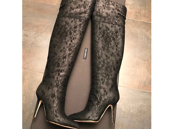 Stivali alti Dolce & Gabbana in pelle nera Nero - vista 6