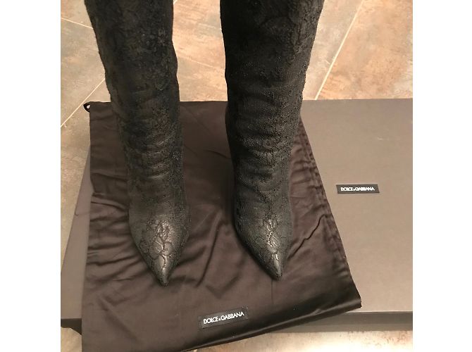 Stivali alti Dolce & Gabbana in pelle nera Nero - vista 8